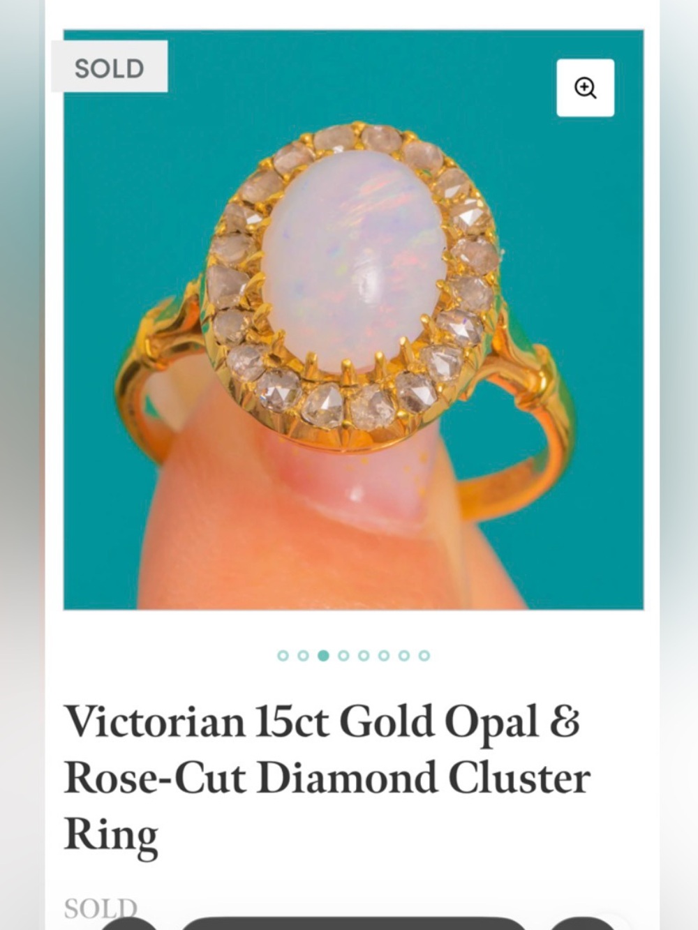 Antique Victorian 15k Yellow Gold Diamond Halo Opal Ring 1800s